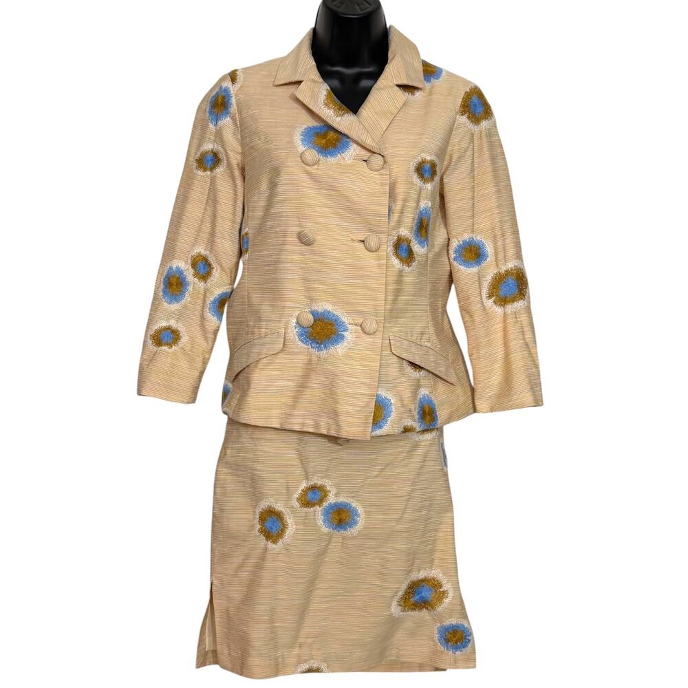 Vtg 90s Tocca Skirt Suit Set 2 4 Embroidered Floral Mod Shabby Maximalism Blazer
